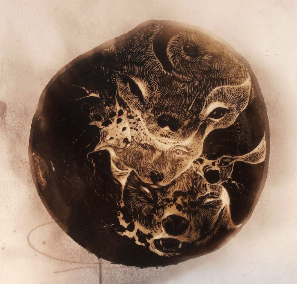 Stefan Thompson, Circle. Beeswax and soot, on recycled paper.