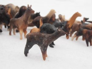 Stefan Thompson, Herd detail_ Pure clay with natural glaze derived from low temperature firing with Cow and Chicken bones, Mussel shells, beeswax and natural pigments.