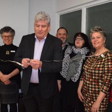 Ribbon Cutting with John Fraser and SSO Board Members (L to R): Susan Cartwright, Ada Brzeski, John Fraser MPP Ottawa South, Christos Pantieras, Anna Frlan, Jadzia Romaniec, Christine Fitzgerald.